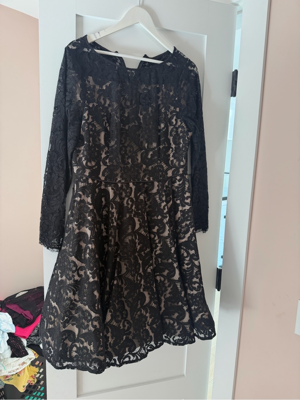 SHAN Black Lace Overlay Dress with Nude Lining